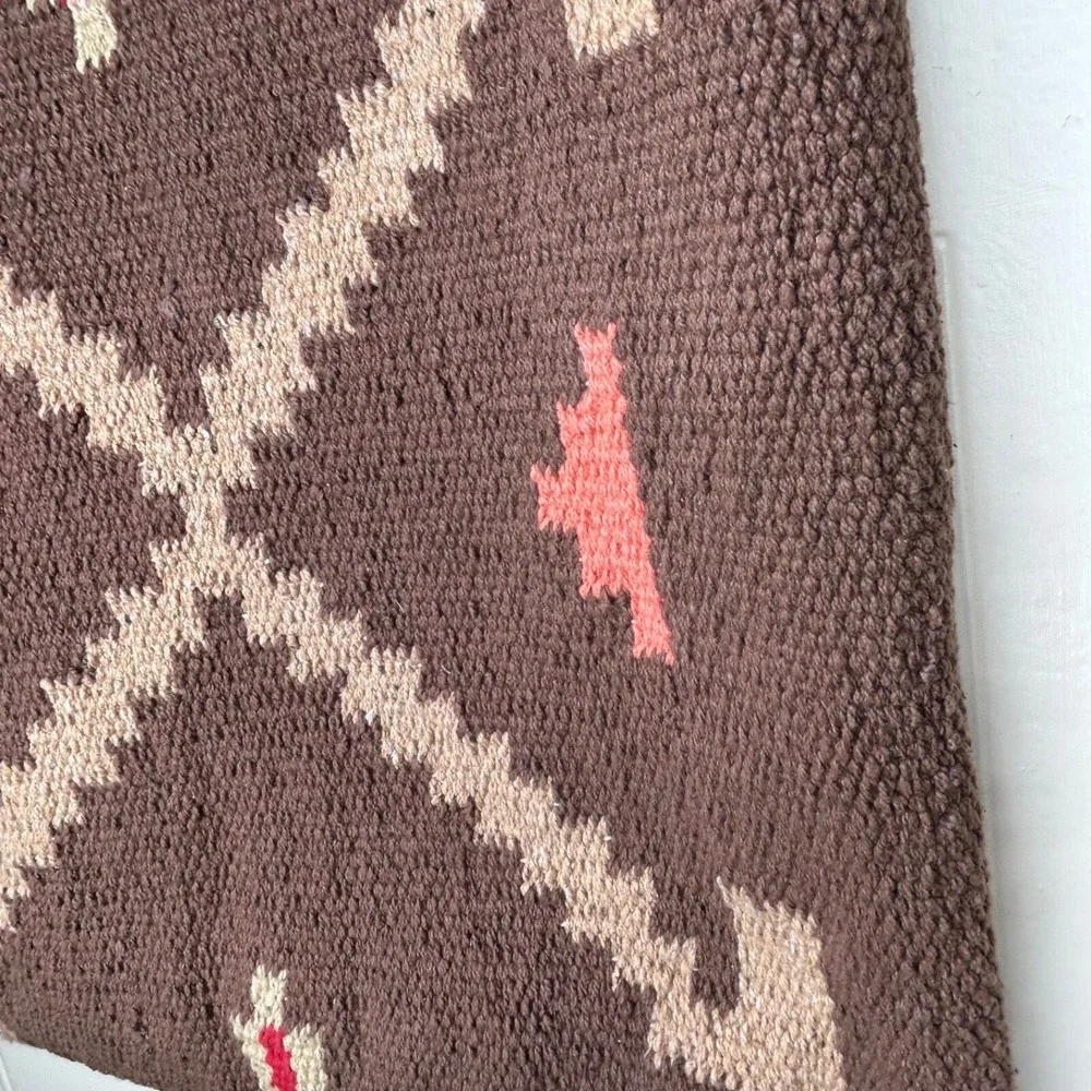 Jute Kilim Accent Pillow Cover Aztec Boho 23.5x23.5‎ Brown Woven
